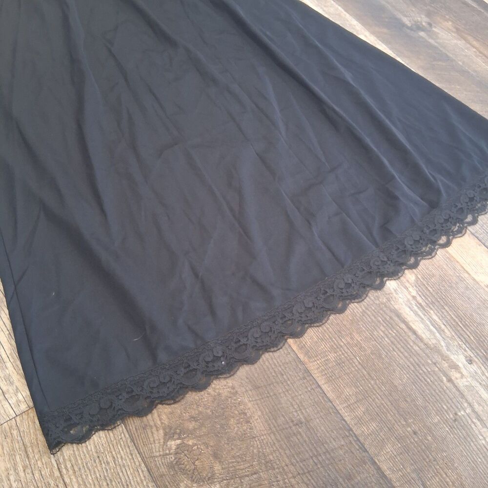 VNTG Deena USA Made Black Satin Lace Trim Half Slip Skirt L Fairy Grunge Boudoir - Picture 5 of 12